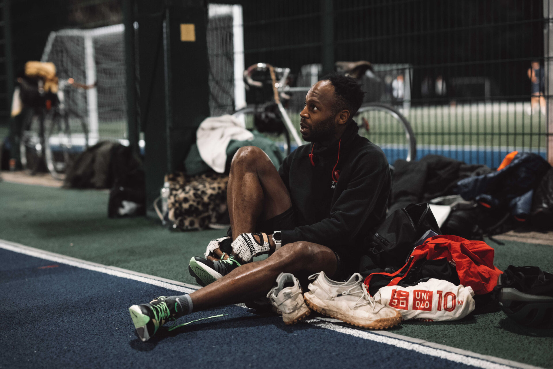 Man prepping for track running 